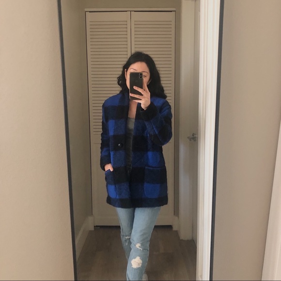 ARITZIA Wilfred Cecile WOOL Plaid Quilted Coat Black/Blue XS - Picture 3 of 11